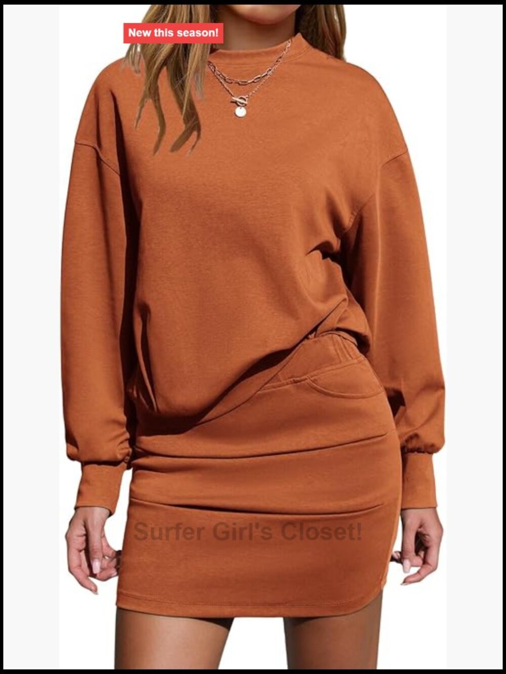 Long Sleeve Mock Neck Sweatshirt and Skort Matching Set with Pockets